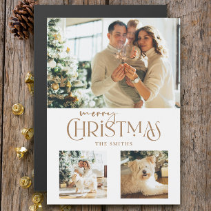 Modern Gold Merry Christmas Typography 3-Photo