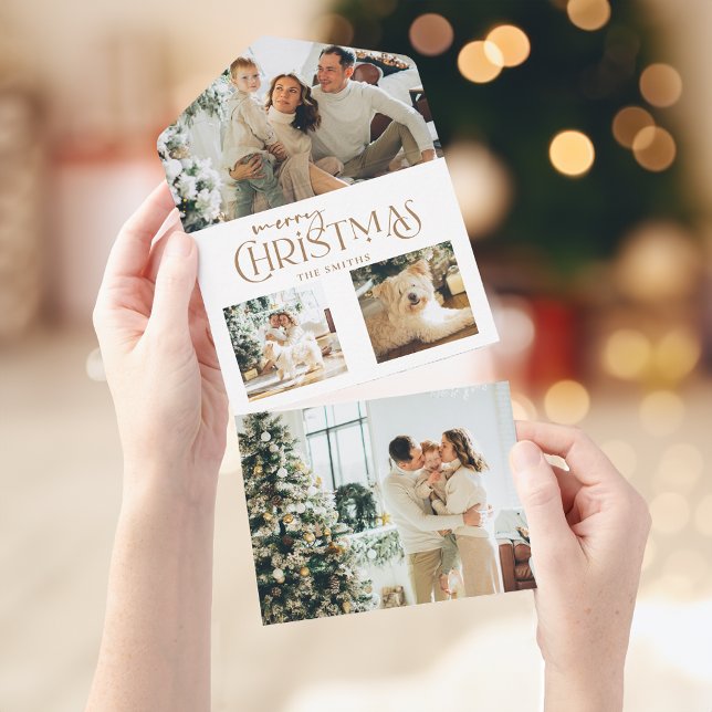 Modern Gold Merry Christmas Typography Multiphoto All In One Invitation (Creator Uploaded)
