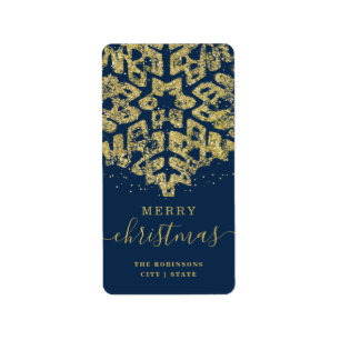 Modern GOLD Merry Xmas Holidays Glitter Navy  Label