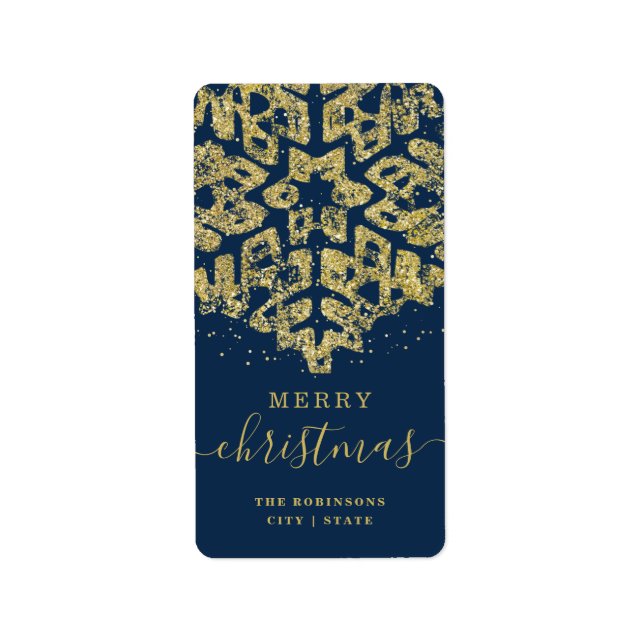 Modern GOLD Merry Xmas Holidays Glitter Navy  Label (Front)