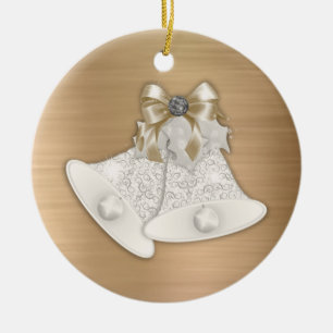 Modern Gold Metal White Bells Graphic Ceramic Ornament