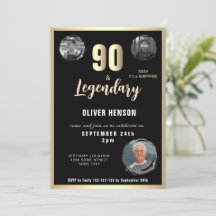 Modern Gold Metallic Surprise 90th Birthday
