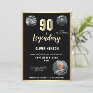Modern Gold Metallic Surprise 90th Birthday  Invitation