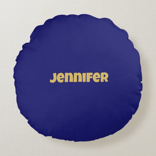 Modern Gold Midnight Blue Colour Plain Unique Round Cushion (Front)