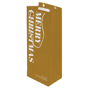 Modern Gold Minimal Contemporary Merry Christmas Wine Gift Bag