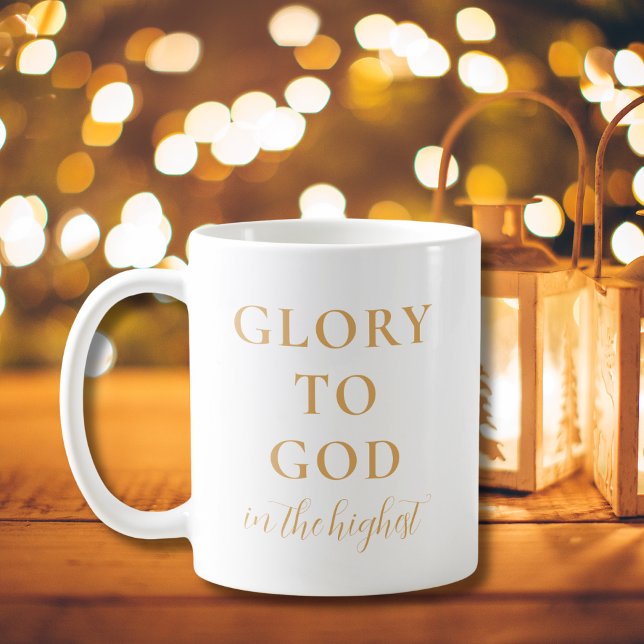 Modern Gold Minimalist Religious Christmas Coffee Mug (Modern religious Christmas coffee cup gift in gold and white )