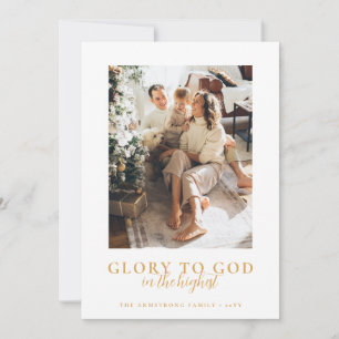Modern Gold Minimalist Religious Christmas Photo Holiday Card