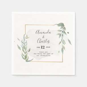 Modern Gold & Mint-Green Foliage Frame Napkin