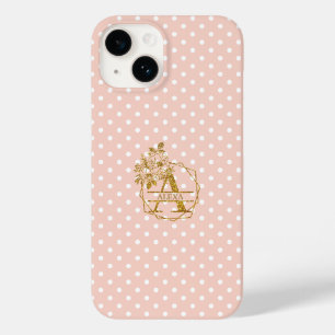 Modern Gold Monogram Alphabet Letter A Polka Dots Case-Mate iPhone 14 Case