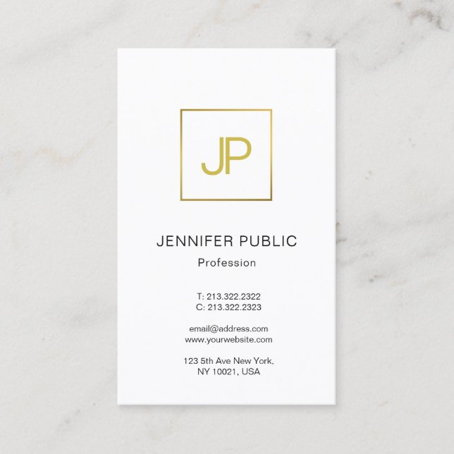 Modern Gold Monogram Elegant Professional Plain Business Card (Front)