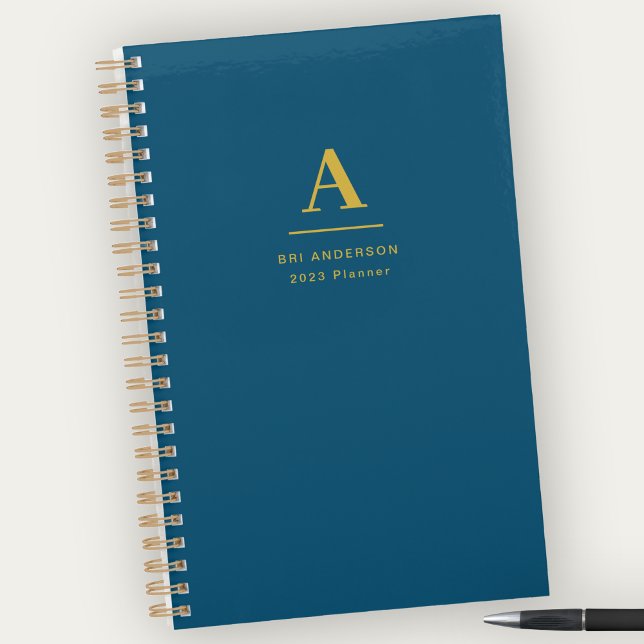 Modern Gold Monogram Indigo Blue Pro Business  Planner (Creator Uploaded)