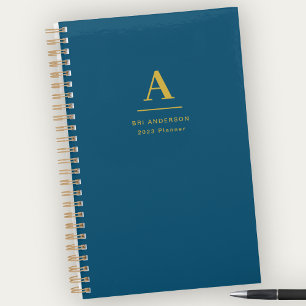 Modern Gold Monogram Indigo Blue Pro Business Planner
