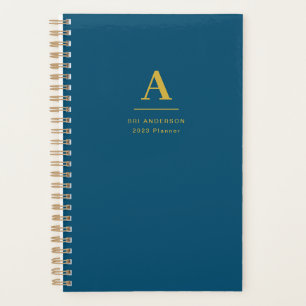 Modern Gold Monogram Indigo Blue Pro Business  Planner