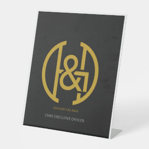 Modern Gold Monogram Initial Crest Executive Desk  Pedestal Sign