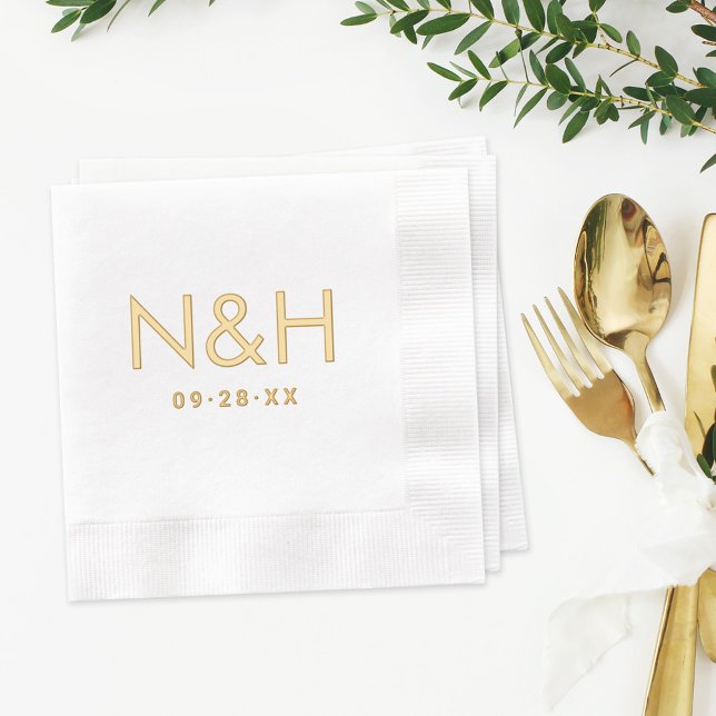 Modern Gold Monogram Initials Date Wedding Foil Napkins (Creator Uploaded)