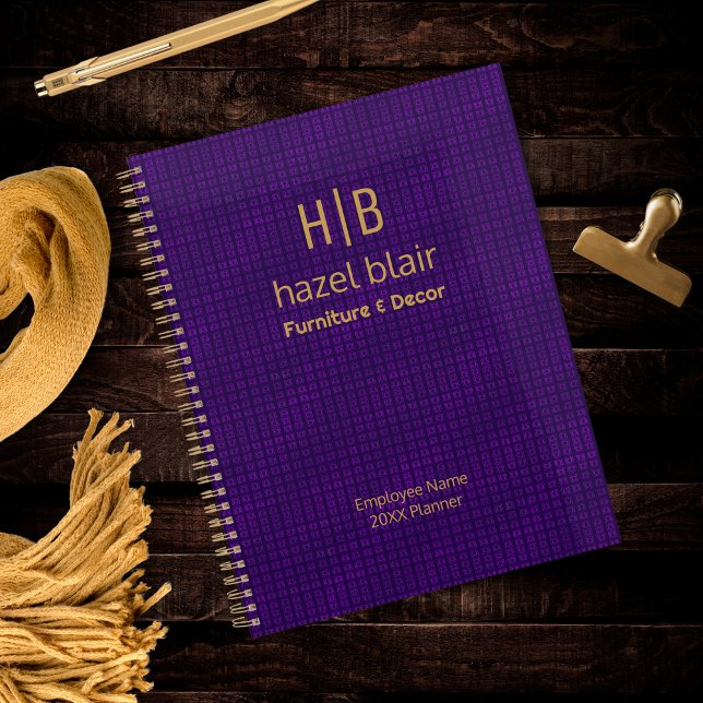 Modern Gold Monogram Logo Purple Squares Pattern Planner (Creator Uploaded)
