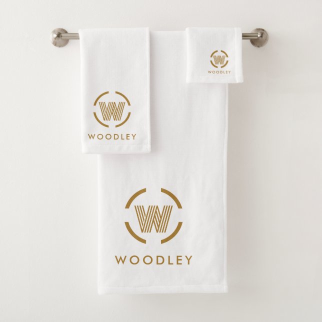 Modern Gold Monogram Logo White Bath Towel Set (Insitu)