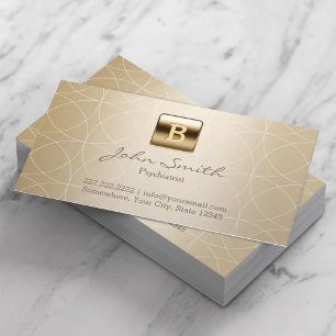 Modern Gold Monogram Psychiatrist Business Card