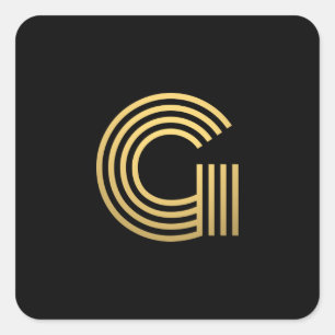 Modern Gold Monogram Square Sticker