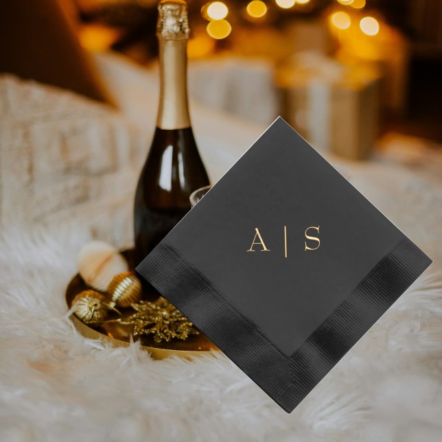 Modern Gold Monogram Wedding Coined Cocktail Foil Napkins (Creator Uploaded)