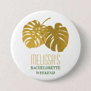Modern Gold Monstera Leaves Bachelorette Weekend  7.5 Cm Round Badge