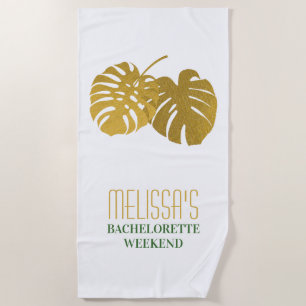 Modern Gold Monstera Leaves Bachelorette Weekend  Beach Towel