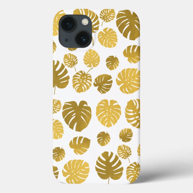 Modern Gold Monstera Tropical Leaves Pattern Case-Mate iPhone Case (Back)