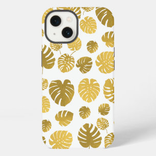 Modern Gold Monstera Tropical Leaves Pattern iPhone 13 Case