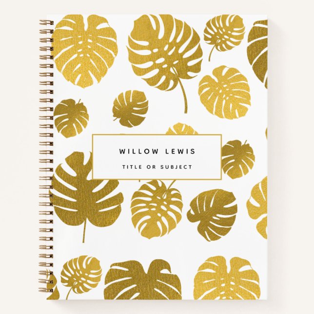 Modern Gold Monstera Tropical Leaves Pattern  Notebook (Front)