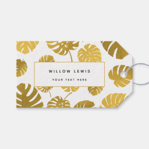 Modern Gold Monstera Tropical Leaves Professional Gift Tags