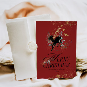 Modern Gold Moon Magic Forest Photo Christmas Holiday Card