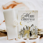 Modern Gold Moon Magic Forest Photo Christmas Holiday Card<br><div class="desc">A Black and Gold Magic Forest Custom Photo Christmas Holiday Card is a festive and enchanting way to extend warm wishes to your friends and family during the holiday season. The card features a stunning combination of black and gold, creating an elegant and magical atmosphere reminiscent of a winter wonderland....</div>