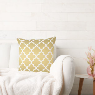 Modern Gold Moroccan Quatrefoil Pattern Cushion
