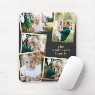 Modern gold multi photo family holiday card mouse pad