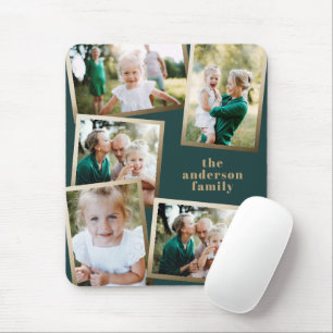 Modern gold multi photo family holiday card mouse pad