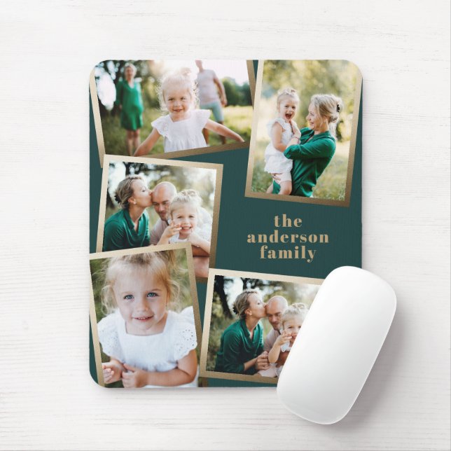 Modern gold multi photo family holiday card mouse pad (With Mouse)