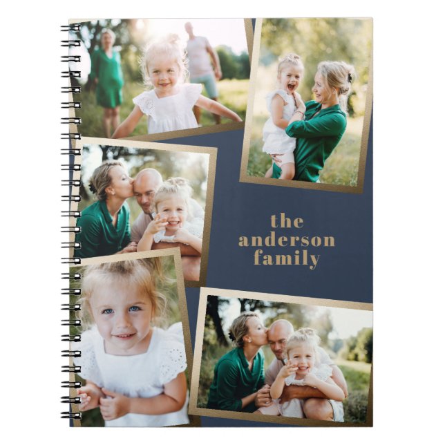 Modern gold multi photo family stylish notebook (Front)