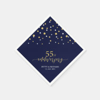 Modern Gold & Navy 55th Anniversary Party Napkins