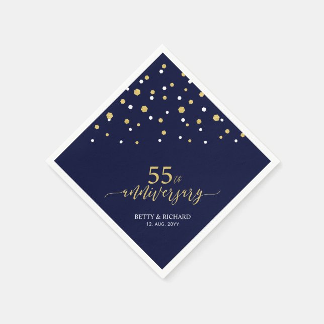 Modern Gold & Navy 55th Anniversary Party Napkins (Corner)