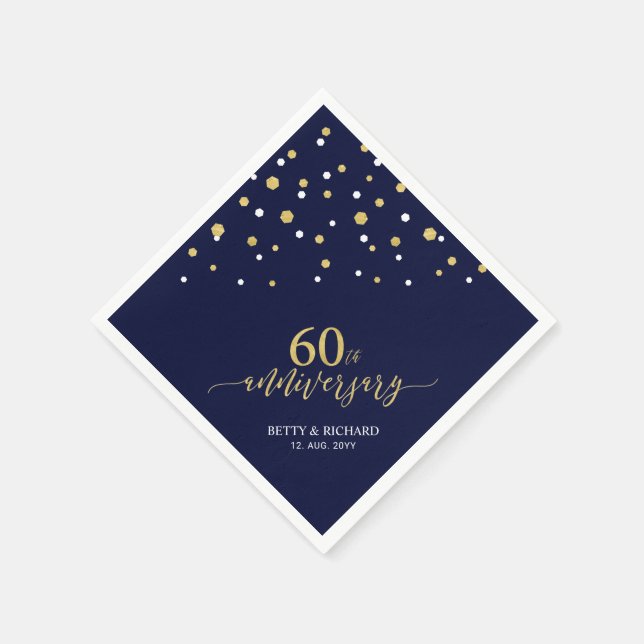 Modern Gold & Navy 60th Anniversary Party Napkins (Corner)