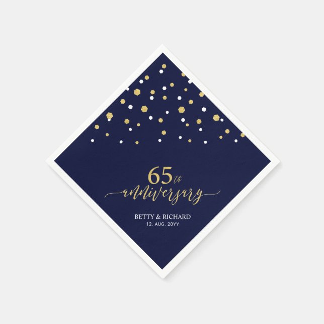 Modern Gold & Navy 65th Anniversary Party Napkins (Corner)