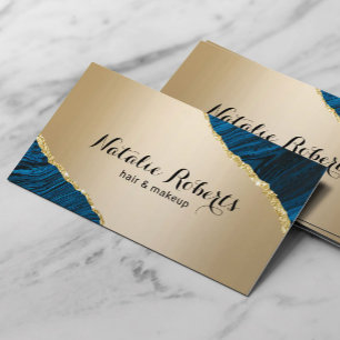 Modern Gold Navy Agate Makeup Artist Hair Salon Business Card
