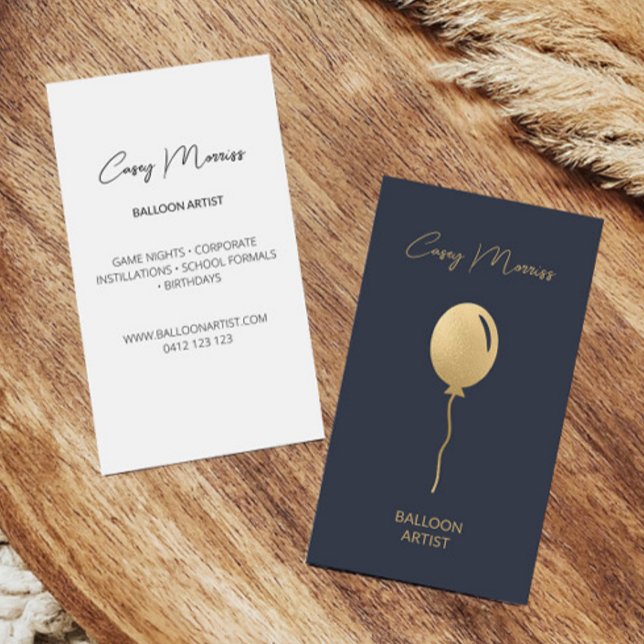 Modern Gold Navy Balloon Artist | Event Planner Business Card (Creator Uploaded)