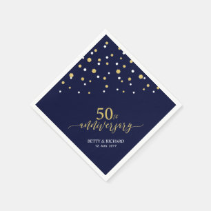 Modern Gold & Navy Blue 50th Anniversary Party Napkin