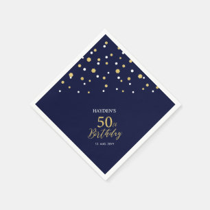 Modern Gold & Navy Blue 50th Birthday Party Napkin