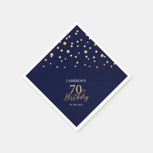 Modern Gold & Navy Blue 70th Birthday Party Napkin