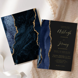 Modern Gold Navy Blue Agate Dark Wedding