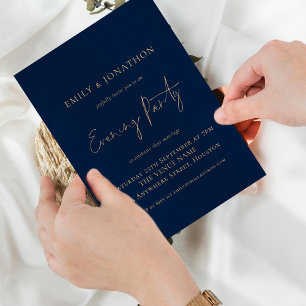 Modern Gold Navy Blue Wedding Evening Party Invitation