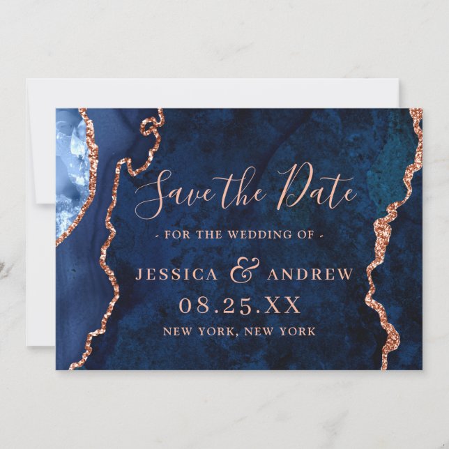 Modern Gold Navy Blue Wedding Save the Date (Front)