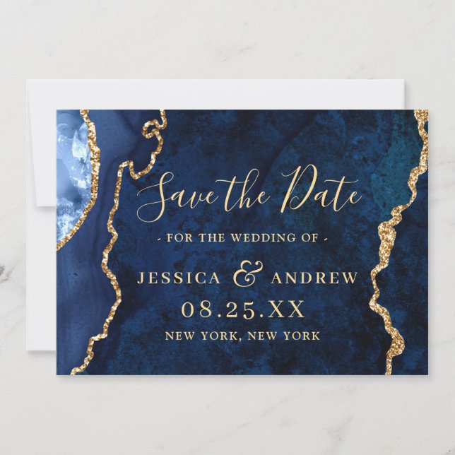 Modern Gold Navy Blue Wedding Save the Date (Front)
